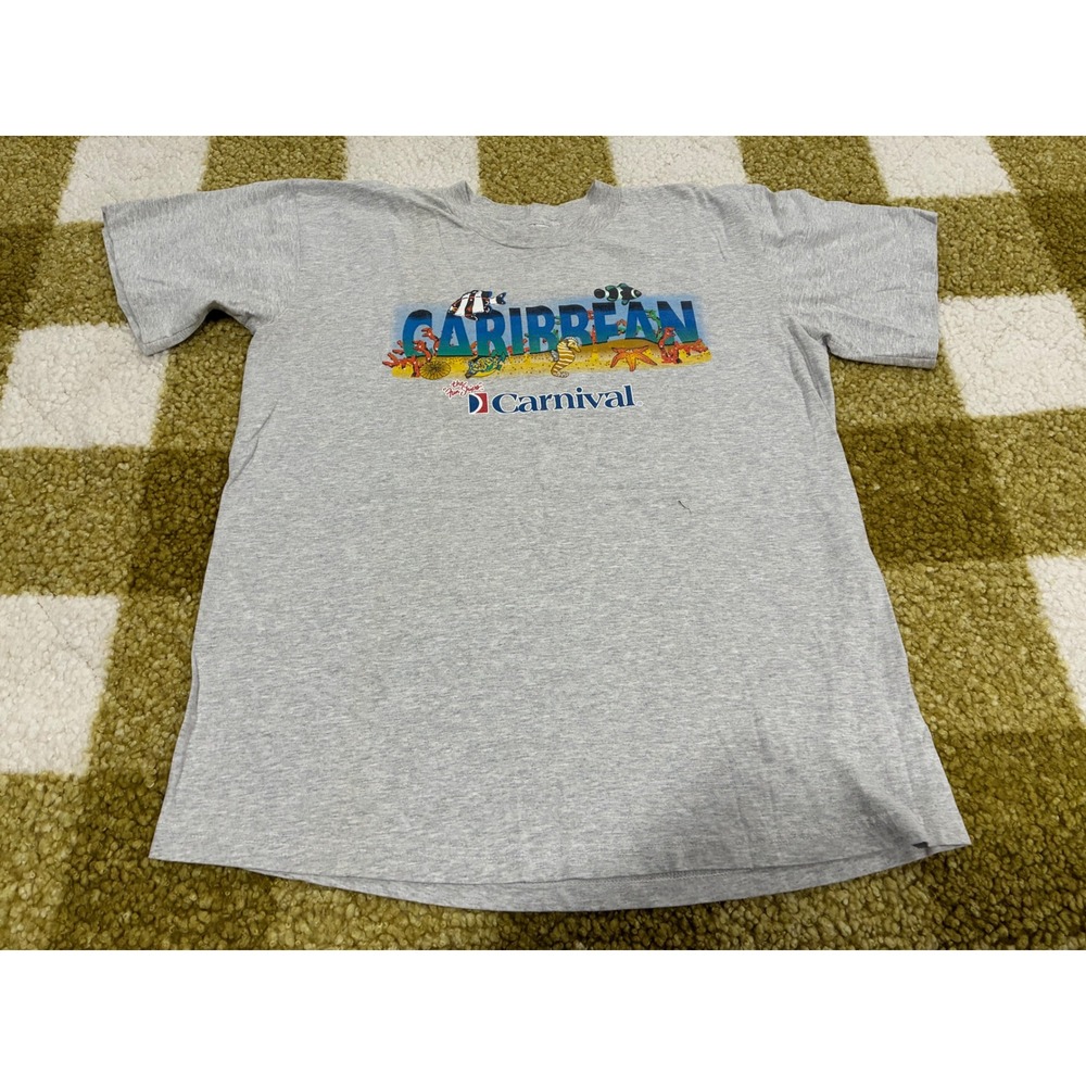 Vintage Carnival Cruise Line Caribbean T Shirt Gray Single Stitch XL 0702